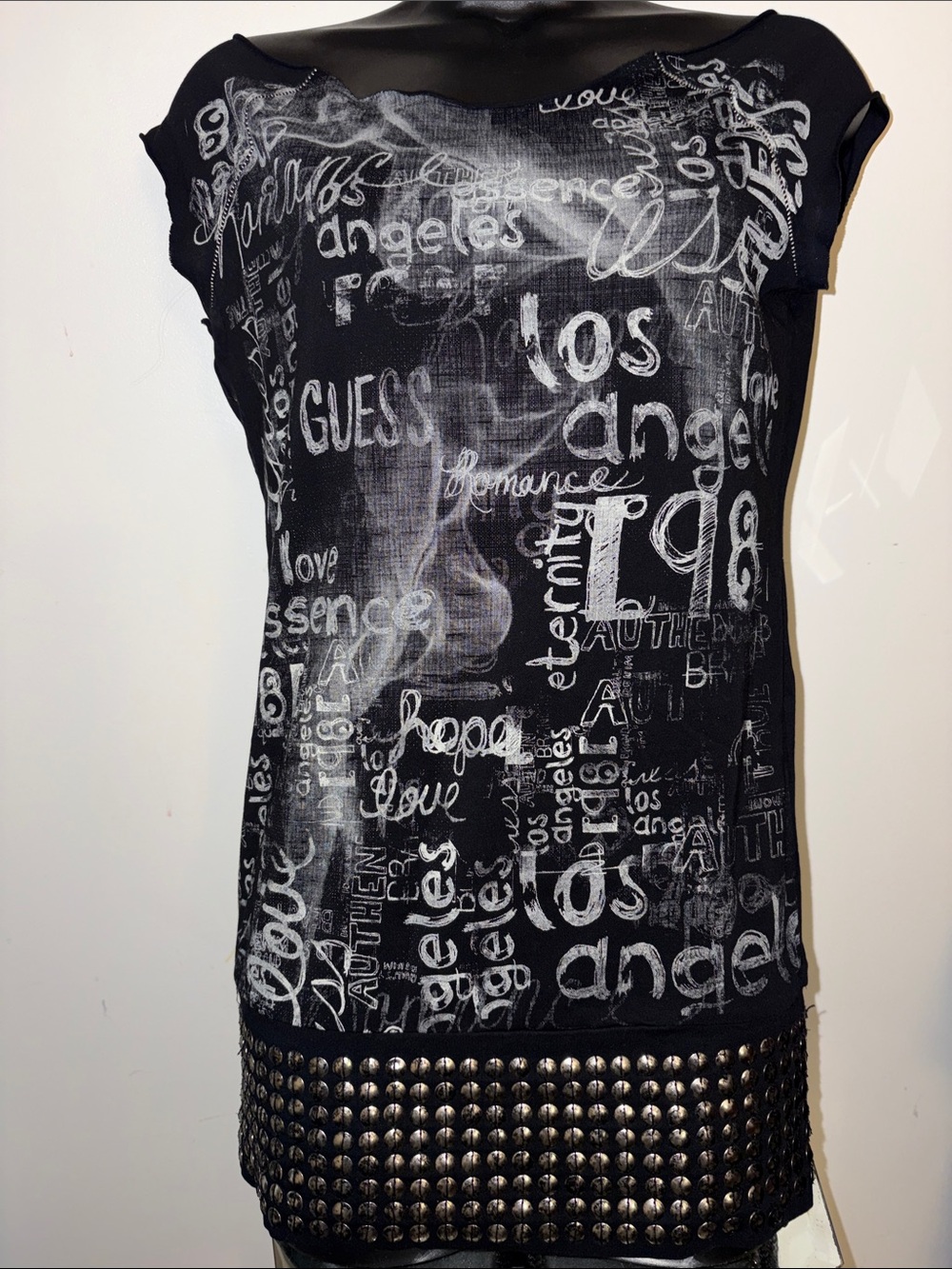 Guess Black and White Graphic Studded Tunic